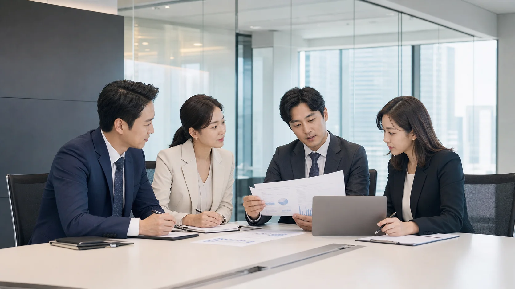 랜딩페이지 제작 범위와 견적을 검토하는 팀